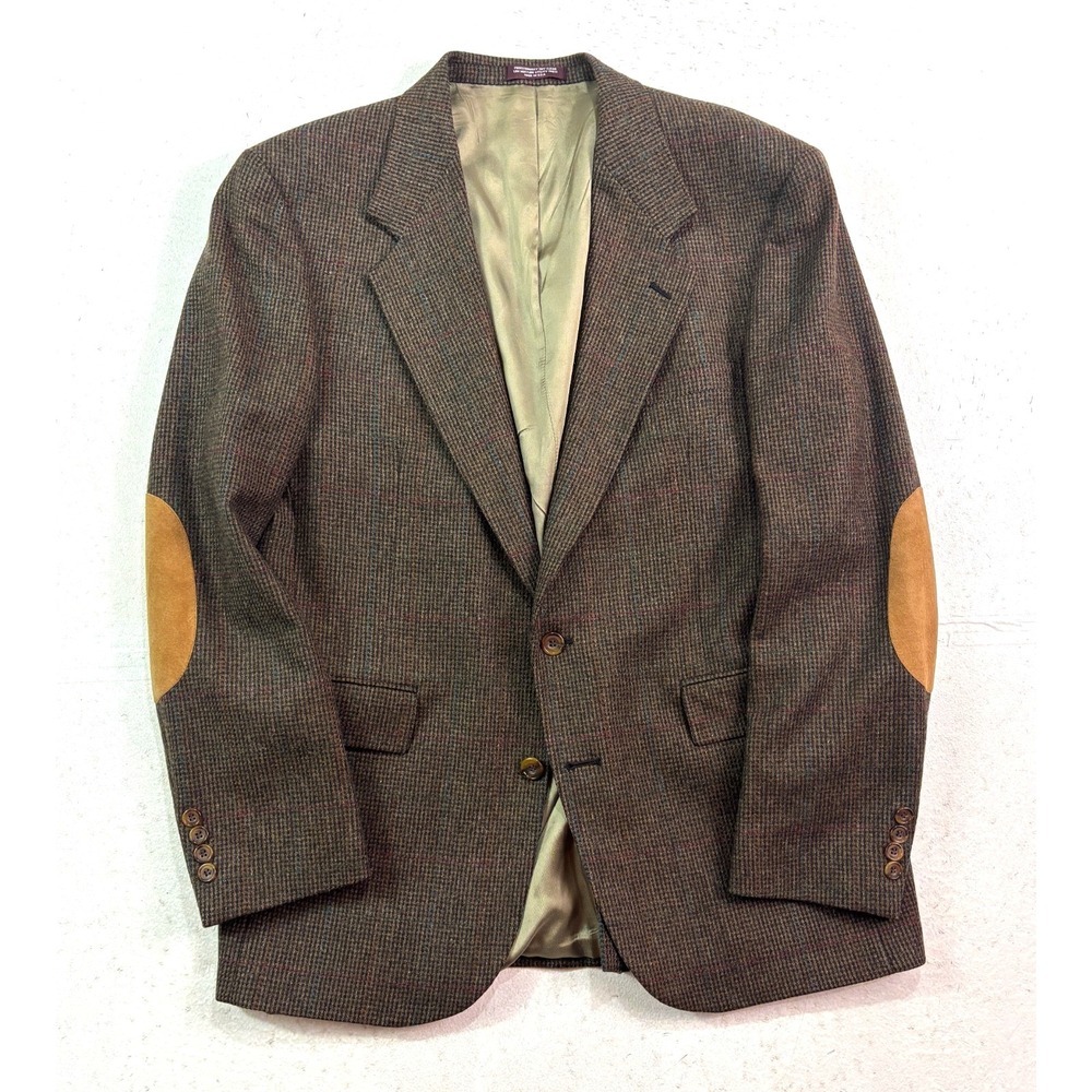 vtg Evan Picone 42L Brown Windowpane Check‎ Tweed Blazer Jacket Sport Coat USA